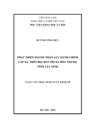 Luận văn thạc sĩ phát triển nguồn nhân lực hành chính cấp xã trên địa bàn thị xã hòa thành tỉnh tây ninh