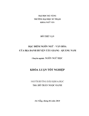 Luận văn tốt nghiệp đặc điểm ngôn ngữ văn hóa của địa danh huyện tây giang quảng nam