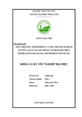 Luận văn tốt nghiệp thực hiện quy trình phòng và điều trị một số bệnh thường gặp ở chó đến khám tại bệnh viện thú y pethealth tuyên quang thành phố tuyên quang