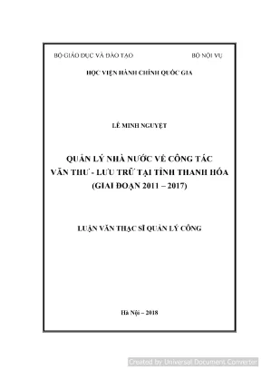 Luận văn thạc sĩ quản lý nhà nước về công tác văn thư lưu trữ tại tỉnh thanh hóa giai đoạn 2011 2017