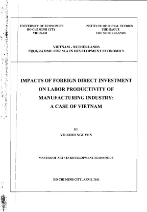 Luận văn thạc sĩ impacts of foreign dirrect investment on labor productivity of manufacturing industry a case of vietnam luận văn thạc sĩ