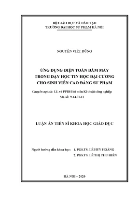 Luận án tiến sĩ ứng dụng điện toán đám mây trong dạy học tin học đại cương cho sinh viên cao đẳng sư phạm