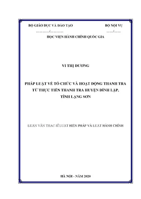 Luận văn thạc sĩ pháp luật về tổ chức và hoạt động thanh tra từ thực tiễn thanh tra huyện đình lập tỉnh lạng sơn