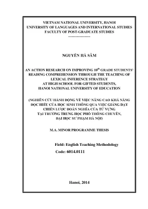 Luận văn thạc sĩ an action research on improving 10th grade students reading comprehension through the teaching of lexical inference strategy