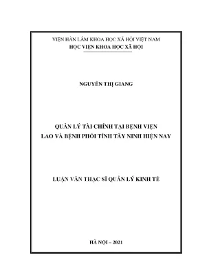 Luận văn thạc sĩ quản lý tài chính tại bệnh viện lao và bệnh phổi tỉnh tây ninh hiện nay