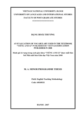 Luận văn thạc sĩ an evaluation of vocabulary used in the textbook tiếng anh 12 published by vietnam education publisher in 2008
