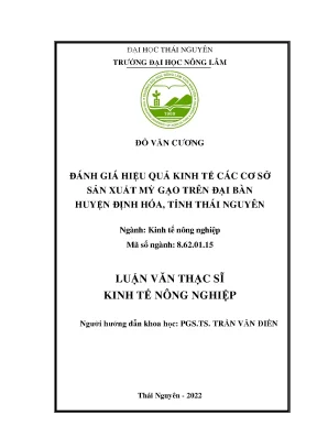 Luận văn thạc sĩ đánh giá hiệu quả kinh tế các cơ sở sản xuất mỳ gạo trên địa bàn huyện định hóa tỉnh thái nguyên