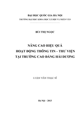 Luận văn thạc sĩ nâng cao hiệu quả hoạt động thông tin thư viện tại trường cao đẳng hải dương luận văn ths khoa học thư viện 60 32 20
