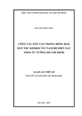 Luận án tiến sĩ công tác dân vận trong đồng bào dân tộc khmer tây nam bộ hiện nay theo tư tưởng hồ chí minh