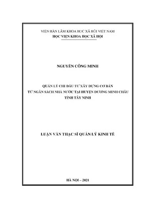 Luận văn thạc sĩ quản lý chi đầu tư xây dựng cơ bản từ ngân sách nhà nước tại huyện dương minh châu tỉnh tây ninh