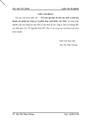 Luận văn tốt nghiệp kế toán tập hợp chi phí sản xuất và tính giá thành sản phẩm tại công ty cổ phần may xuất khẩu việt thái