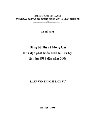 Luận văn thạc sĩ đảng bộ thị xã móng cái lãnh đạo phát triển kinh tế xã hội từ năm 1991 đến năm 2006