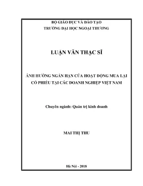 Luận văn thạc sĩ ảnh hưởng ngắn hạn của hoạt động mua lại cổ phiếu tại các doanh nghiệp việt nam