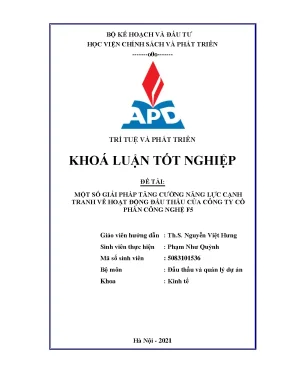 Luận văn tốt nghiệp một số giải pháp tăng cường năng lực cạnh tranh về hoạt động đấu thầu của công ty cổ phần công nghệ f5
