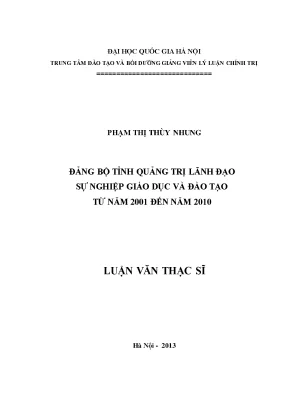 Luận văn thạc sĩ đảng bộ tỉnh quảng trị lãnh đạo sự nghiệp giáo dục đào tạo từ năm 2001 đến năm 2010