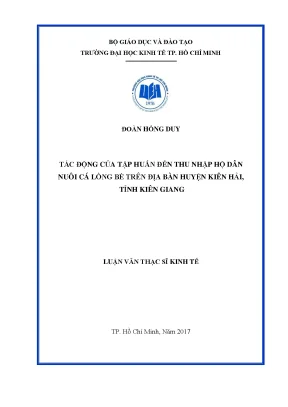 Luận văn thạc sĩ tác động của tập huấn đến thu nhập hộ dân nuôi cá lồng bè trên địa bàn huyện kiên hải tỉnh kiên giang