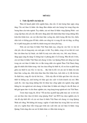 Luận án tối ưu hóa sự phối hợp giữa máy xúc và ôtô cho các mỏ khai thác than lộ thiên vùng quảng ninh