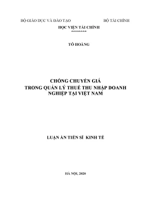 Luận án tiến sĩ chống chuyển giá trong quản lý thuế thu nhập doanh nghiệp tại việt nam