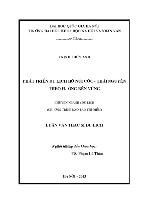 Luận văn thạc sĩ phát triển du lịch hồ núi cốc thái nguyên theo hướng bền vững