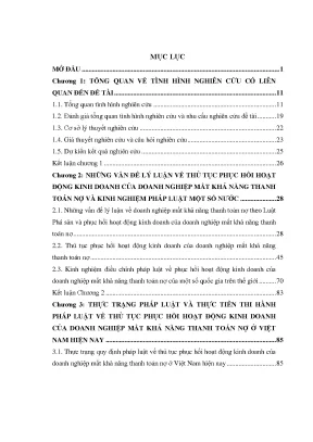 Luận án thủ tục phục hồi hoạt động kinh doanh của doanh nghiệp mất khả năng thanh toán nợ theo pháp luật phá sản việt nam