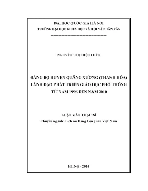 Luận văn thạc sĩ đảng bộ huyện quảng xương thanh hóa lãnh đạo phát triển giáo dục phổ thông từ năm 1996 đến năm 2010