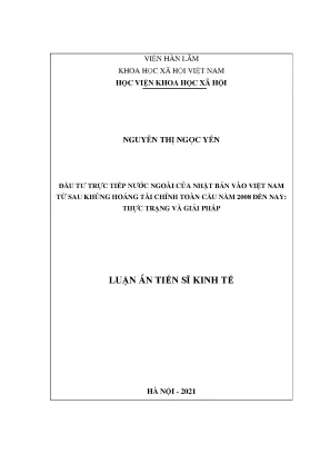 Luận án tiến sĩ đầu tư trực tiếp của nhật bản vào việt nam từ sau khủng hoảng tài chính toàn cầu năm 2008 đến nay thực trạng và giải pháp
