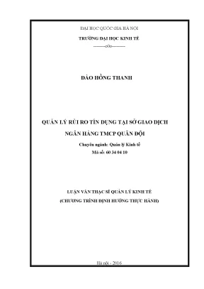 Luận văn thạc sĩ quản lý rủi ro tín dụng tại sở giao dịch ngân hàng tmcp quân đội
