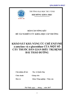 Luận văn thạc sĩ khảo sát khả năng ức chế enzyme α amylase và α glucosidase của một số cây thuốc dân gian điều trị bệnh đái tháo đường