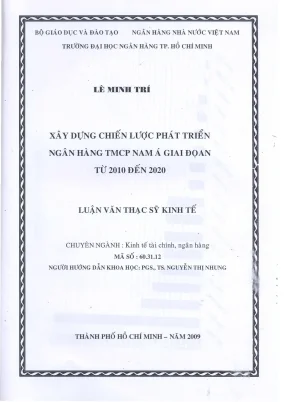 Luận văn thạc sĩ xây dựng chiến lược phát triển ngân hàng tmcp nam á giai đoạn từ 2010 đến 2020