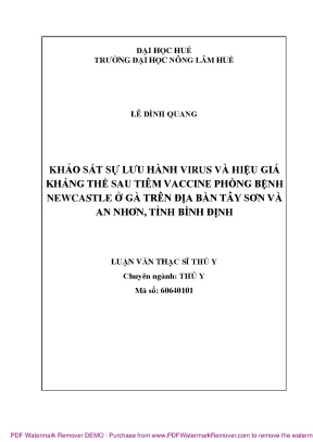 Luận văn thạc sĩ khảo sát sự lưu hành virus và hiệu giá kháng thể sau tiêm vaccine phòng bệnh newcastle ở gà trên địa bàn tây sơn và an nhơn tỉnh bình định