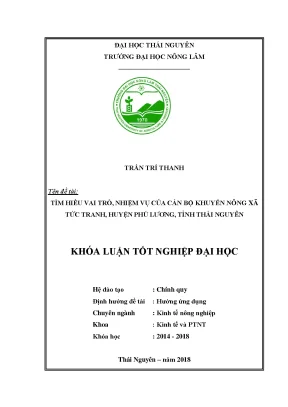 Luận văn tốt nghiệp tìm hiểu về vai trò nhiệm vụ của cán bộ khuyến nông xã tức tranh huyện phú lương tỉnh thái nguyên