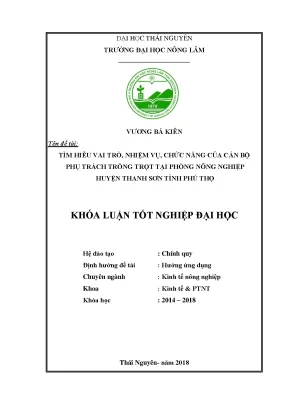Luận văn tốt nghiệp tìm hiểu vai trò chức năng nhiệm vụ của cán bộ trồng trọt tại phòng nông nghiệp huyện thanh sơn tỉnh phú thọ