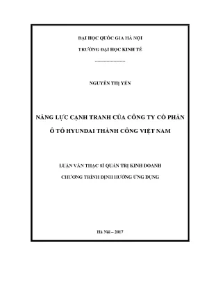 Luận văn thạc sĩ năng lực cạnh tranh của công ty cổ phần ô tô hyundai thành công việt nam
