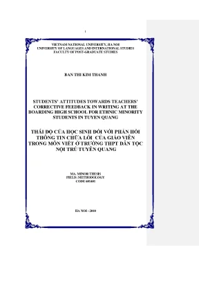 Luận văn thạc sĩ students attitudes towards teachers corrective feedback in writing at the boarding high school for ethnic minority students in tuyen quang