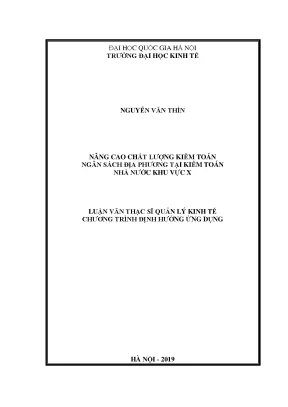 Luận văn thạc sĩ nâng cao chất lượng kiểm toán ngân sách địa phương tại kiểm toán nhà nước khu vực x