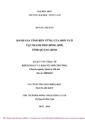Luận văn thạc sĩ đánh giá tính bền vững của đơn vị ở tại thành phố đồng hới tỉnh quảng bình