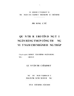 Luận văn thạc sĩ quản trị rủi ro tín dụng tại ngân hàng tmcpcông thương việt nam chi nhánh đồng tháp luận văn thạc sĩ