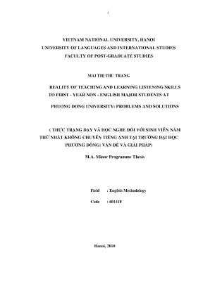 Luận văn thạc sĩ reality of teaching and learning listening skills to first year non english major students at phuong dong university problems and solutions