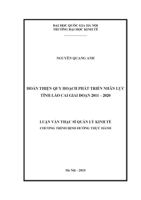 Luận văn thạc sĩ hoàn thiện quy hoạch phát triển nhân lực tỉnh lào cai giai đoạn 2011 2020