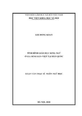 Luận án tiến sĩ tình hình giáo dục song ngữ ở gia đình hàn việt tại hàn quốc