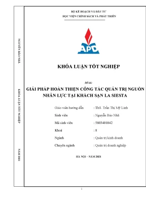 Luận văn tốt nghiệp giải pháp hoàn thiện công tác quản trị nguồn nhân lực tại khách sạn la siesta