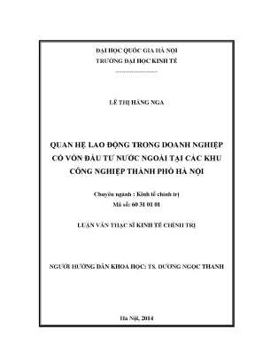 Luận văn thạc sĩ quan hệ lao động trong doanh nghiệp cố vốn đầu tư nước ngoài tại các khu công nghiệp thành phố hà nội