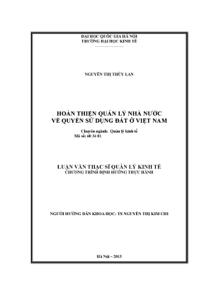 Luận văn thạc sĩ hoàn thiện quản lý nhà nước về quyền sử dụng đất ở việt nam