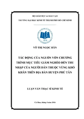 Luận văn thạc sĩ tác động của nguồn vốn chương trình mục tiêu giảm nghèo đến thu nhập của người dân thuộc vùng khó khăn trên địa bàn huyện phú tân