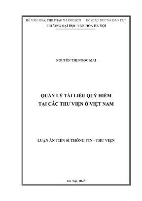 Luận án tiến sĩ quản lý tài liệu quý hiếm tại các thư viện ở việt nam