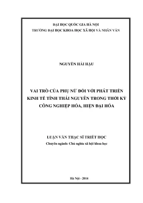 Luận văn thạc sĩ vai trò của phụ nữ đối với phát triển kinh tế tỉnh thái nguyên trong thời kỳ công nghiệp hóa hiện đại hóa đất nước