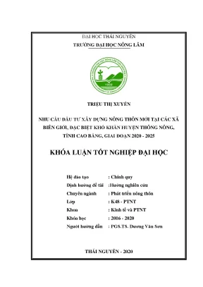 Luận văn tốt nghiệp nhu cầu đầu tư xây dựng ntm tại các xã biên giới đặc biệt khó khăn huyện thông nông tỉnh cao bằng giai đoạn 2020 2025
