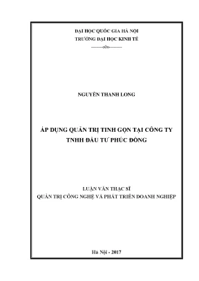 Luận văn thạc sĩ áp dụng quản trị tinh gọn tại công ty tnhh đầu tư phúc đồng thí điểm002