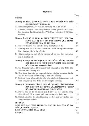 Luận án việc làm cho nông dân bị thu hồi đất trong quá trình công nghiệp hóa đô thị hóa ở thành phố đà nẵng