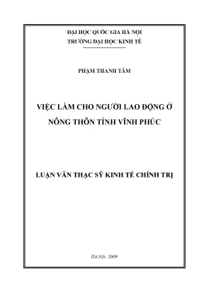 Luận văn thạc sĩ việc làm cho người lao động ở nông thôn tỉnh vĩnh phúc